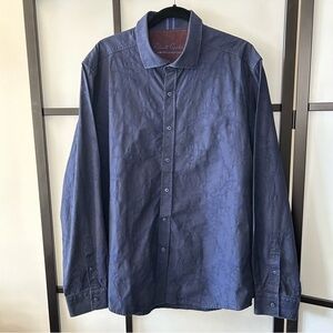 [2X] Robert Graham Blue Textured Floral Blotch Pattern Long Sleeve Dress Shirt